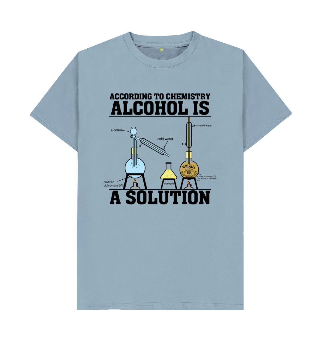 Shirtbox Men's Stone Blue Alcohol Is A Solution Funny Chemistry Pun T-Shirt
