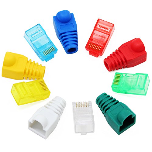 Funda de plástico blando AUSSEL RJ45 para cable de red Ethernet con forma de bota. Extremos de cables enfundados. Funda de conector de cables en forma de bota, 100 piezas (color aleatorio) Style 3