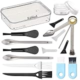 FANVA Black Cleaning Kit with 3 in 1 Tool and Storage Box - 4 Scrapers, 6 Brushes (3 Types), 2 Spoons, Plastic Jar