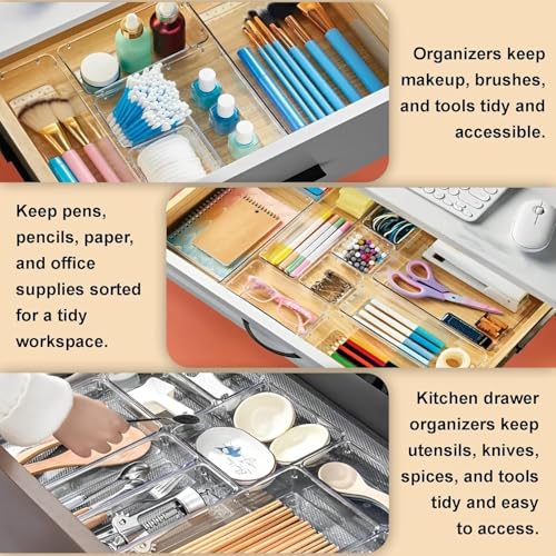Image of Rylan Set of 20 Drawer Organiser /Unbreakable Drawer Organizer /Dressing Table Organizer /Multi-Purpose Storage Boxes /Drawer Divider Tray for Kitchen /Bedroom /Office - (Black) Polypropylene, Stationery'