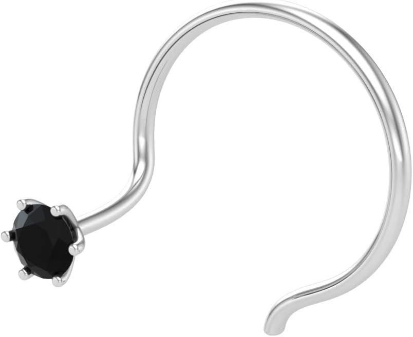 PEEN ZONE WE DELIVER THE ACTUAL JEWELRY Peenzone 92.5-925 Sterling Silver Round Shape Black Cubic Zirconia Prong Setting Nose Pin Stud for Women Girls, Sterling Silver, Cubic zirconia