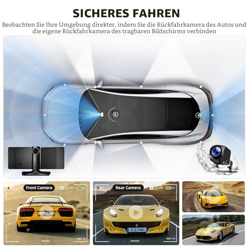 10.26 Zoll Wireless Carplay Android Auto Display, Tragbares Autoradios mit 4K Dashcam+1080P...
