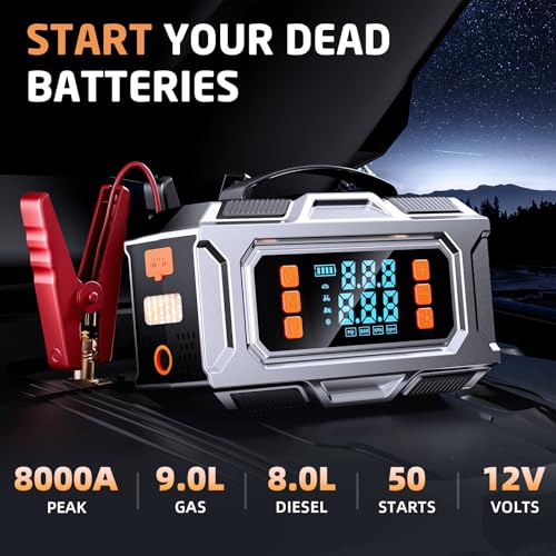 Jump Starter with Air Compressor, 8000A Car Battery Jump Starter , 180PSI Car Battery Jumper Starter Portable 12V Jump B - Additional View