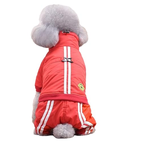 JPETTO犬服 つなぎ ダウンコート 雪遊び ドッグウェア パーカー 冬服 ペット 猫服 ダウンジャケット 裏起毛 犬の服 ジャケット 猫服 ダウンベスト 暖かい 防寒着 子犬 トイプードル チワワ服 お散歩25-H24198Wレッド3XL