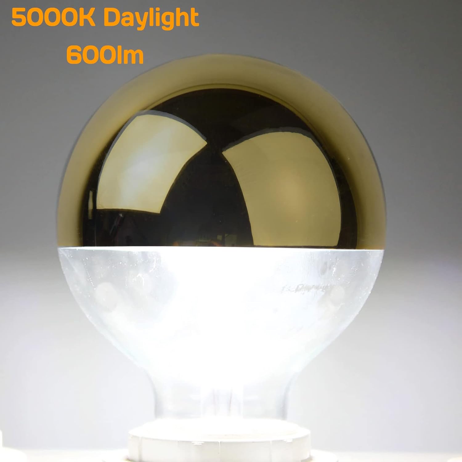 Half Chrome Light Bulb, Dimmable Gold Tipped Light Bulb 5000K Daylight, 6W LED (60 Watt Equivalent), G25 Globe Vintage LED Edison Bulb, Anti-Glare, Decorative Filament Bulb, E26 Base Pack of 6