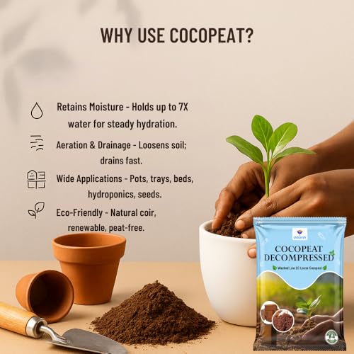 Image of Decompressed Cocopeat Powder - 5 Kg, Ready-to-Use Kerala's Coconut Husk Fibre for Home Garden & Potted Plants, Coconut Coir for Potting Soil Mix, 100% Natural Soil Conditioner, High Water Retention