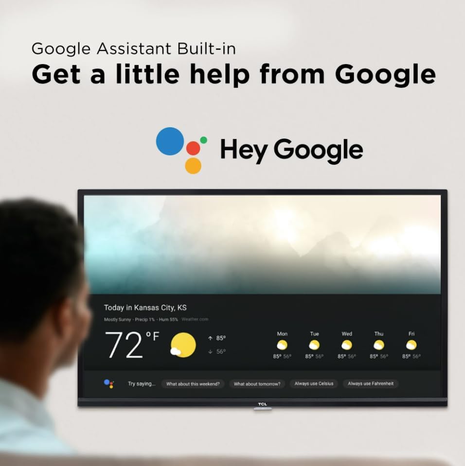 Google Assistant interface displayed on the TCL Android TV
