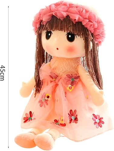 Miniatura 5 de ikasus Muñeca de bebé suave con ropa, muñeca de trapo Kawaii de 17.7 pulgadas, muñeca de peluche con falda de sombrero, juguete de princesa hecho a