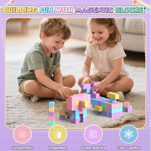 HaoVrisn Magnetische Bausteine Blöcke für Kinder, 45 Stück Magnetbausteine Magnet Spielzeug Kinder, Magnetisches Spielzeug ab 3 4 5 6 7 8 Geschenk für Jungen und Mädchen (2.5CM*2.5CM)