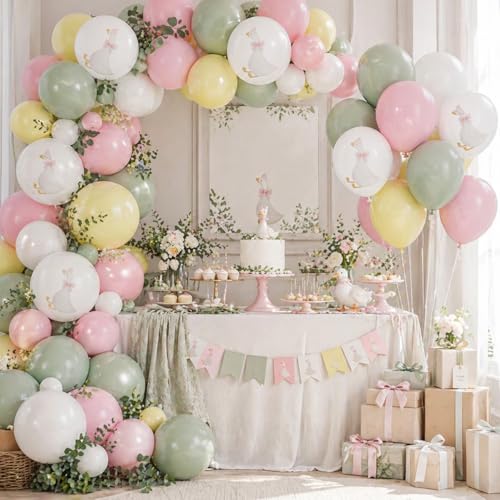 Image of Goose Balloons, 12 Inch Pink Green Yellow Goose Print Balloons for Farm Baby Shower Birthday Party Spring Supplies