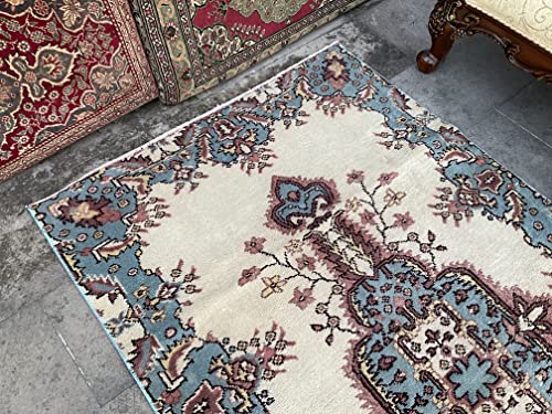 Blue And White Colors Decorative Turkey Rug, Handmade Floral Design Turkish Rug, Home Decor Rug, Small Area Rug, Bedroom Decor Rug, Soft Rug, Decorative Anatolian Rug, Pet Friendly Rug, Organic Rug #TOP5