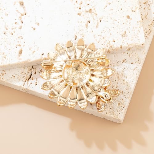 Image of YOQUCOL Sunflower Honeybee Bee Brooch Pin with Bright Austrian Cubic Zirconia Crystal For Women