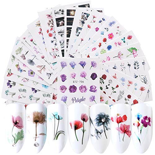 Comdoit Nail Stickers for Women Nail Art Accessories 24 Sheets Nail Art Stickers Water Transfer Decals Nails Supply Flower Leaf Nail Design Manicure Transfer Tips Nail Art DIY Decoration