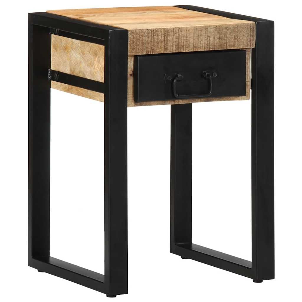 SXZenSpace Solid Mango Wood Side Table 35 x 50 cm, Rustic End with Drawer & Shelf, Small Bedside Cabinet for Living Room Bedroom Hallway