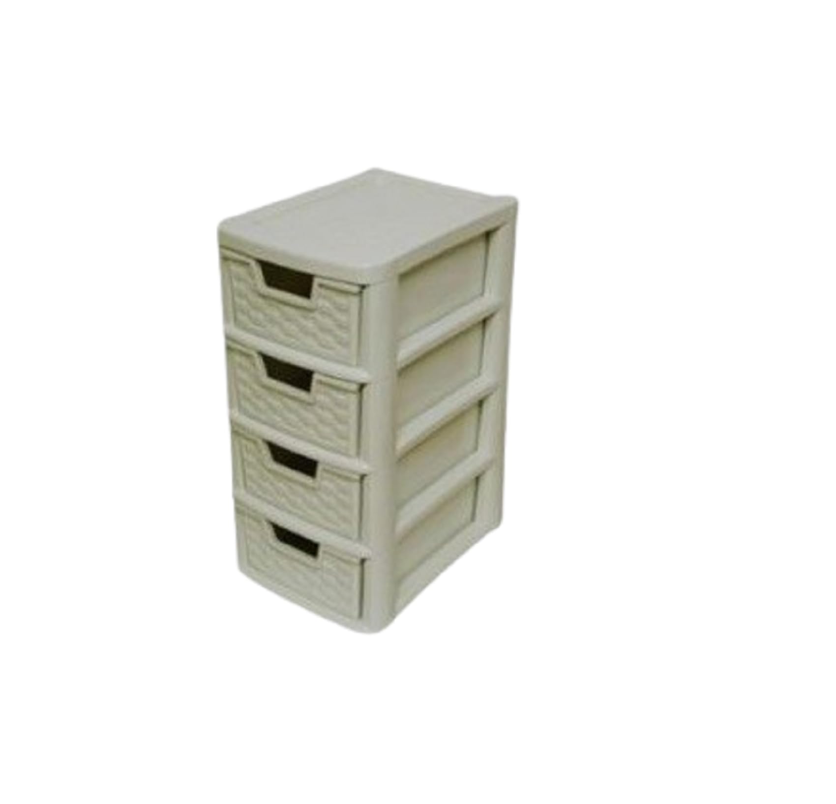 Khanary Cream 4 Tier Drawer Rattan Style Small Chest Unit Plastic Tower Storage Unit Crafts Files Paperwork Kids Room, School Home Office Desktop Stationery L: 25Cm – W: 19.5Cm – H: 38Cm