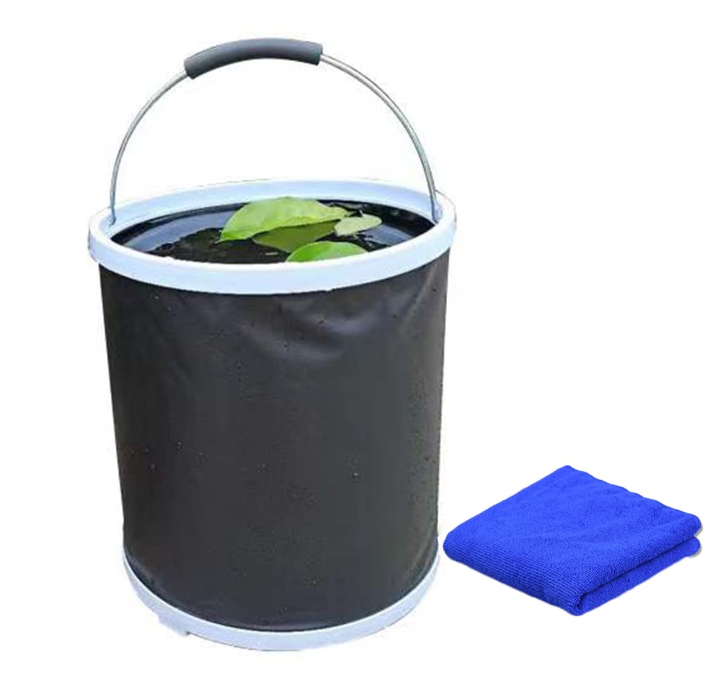 ARISKEYCollapsible Water Bucket,20L/5.2Gallons Foldable Bucket with Cleaning Towel, Durable Pop Up Bucket Portable Folding Bucket for Car Washing and Cleaning Camping Fishing-Black