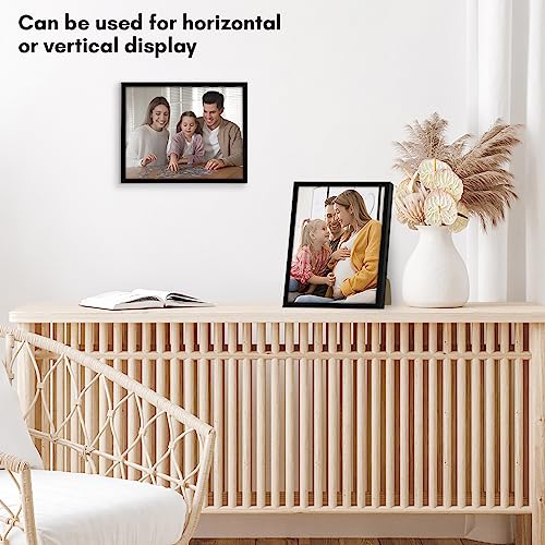 Americanflat 8x10 Picture Frame with Shatter-Resistant Glass - Streamline Collection - Thin Border Photo Frame for Tabletop and Wall Display - Hanging Hardware and Easel Stand Included - Black
