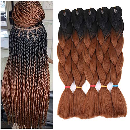 Ombre Braiding Hair 5 Pack Ombre Jumbo Braiding Hair Extensions 24 Inch Jumbo Braid Synthetic Hair for Classic Coda Braiding Black&Brown