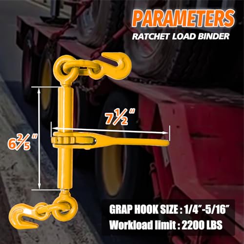 Image of Ratchet Chain Binders 1 /4''- 5 /16'', Load Binder with G70 Grab Hooks, Adjustable 1 /4 inch Binder for 1 /4 Chains, 2200 Pounds Working Load Limit- Heavy Duty Ratchet Binders for Towing (2 Pack)