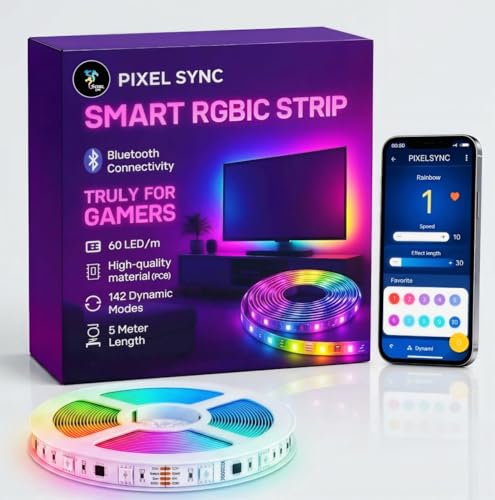 Image of Smart RGBIC LED Strip Lights 5 Meter with App Control, Music Sync, 140+ Dynamic Modes, 16 Million Colors, DIY RGB Lights for Bedroom, Gaming Room, TV, Ceiling & Home Decoration