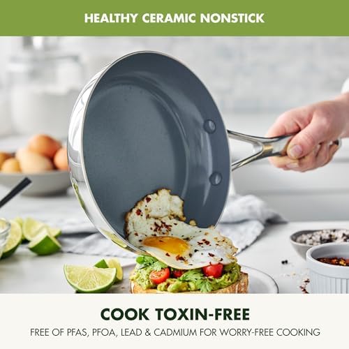 GreenPan Valencia Pro Stainless Steel 8” Frying Pan Skillet, Induction Suitable Mirrored Tri-Ply, Ceramic Nonstick PFAS-Free, Multi Clad Cookware, Dishwasher Oven & Broiler Safe - Thumbnail 4