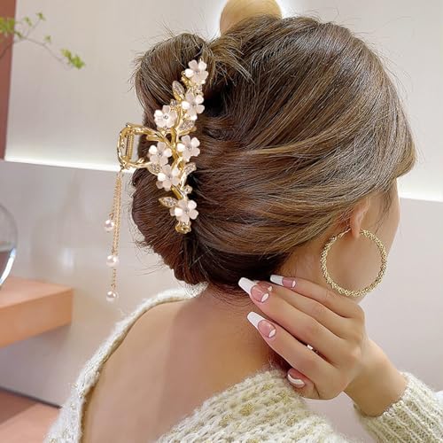 Pinza para cabello floral elegante con perlas y metal miniatura 6