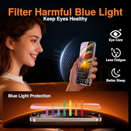 Image of SMARTDEVIL 2 Pack for iPhone 16 Pro Screen Protector, Anti-Blue Light, Eye Protection & Reduce Eye Strain, 9H Tempered Glass with Auto Dust-Elimination, Bubble Free, Easy Installatio, Bubble-Free