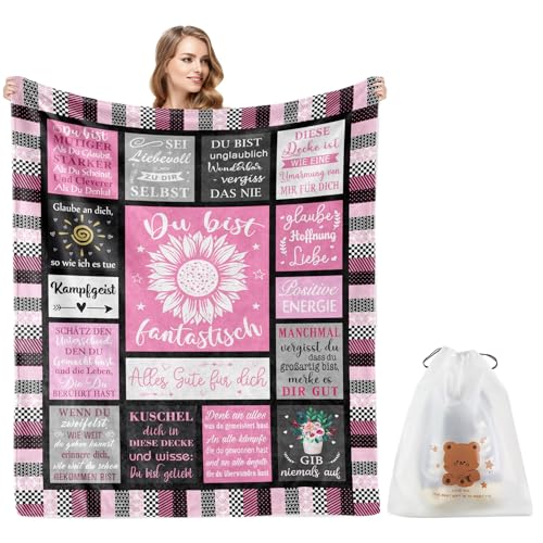 Gute Besserung Geschenke für Frauen, 150x130CM Decke mit Eine Tasche mit Kordelzug, Geschenk Schwester, Aufmunterung Geschenke, Geschenke für Frauen Freundin Schwester Kollegin Ehefrau und Mutter