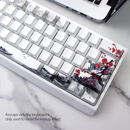 JSJTKeys Plum Blossom Theme White Keycap,PBT Side Printed Translucent Keycaps, 74 Keys Cherry Profile Keycap Set Suitable for Cherry MX Switches 60/61/65/67/68 Mechanical Keyboards(Key Caps Only) - Image 2