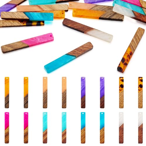 Bestewelry 16Pcs Resin Wood Charms Pendants 8 Colors Resin Wood Earring Charms Geometry Rectangle Resin Wood Statement for Bohemian Boho DIY Crafts Jewelry Making