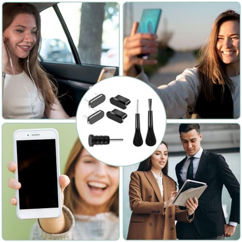 GEEHUA 7 teiliges Telefon Ladeanschluss Reinigungsset, USB C Staubschutz stecker Set, Typ C Anti Staub Abdeckung, Ladeanschluss Schutzkappe mit Reinigungsbürste (Schwarz)