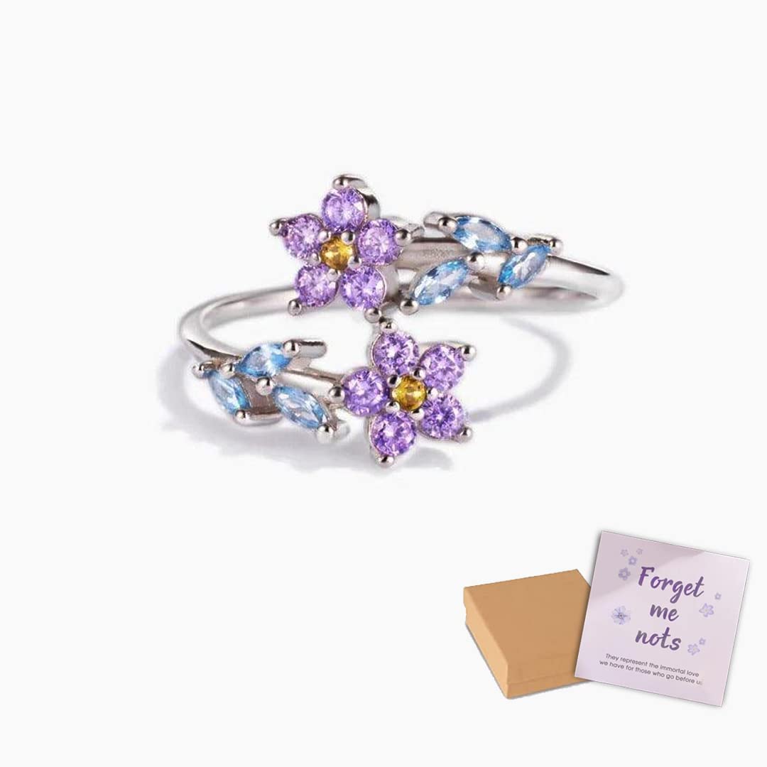 Women's Fashion Sterling Silver Flower Leaf Ring, Open Adjustable Zircon Flower Ring, Tiny Dainty Cute Rings Flower Jewelry for Girls