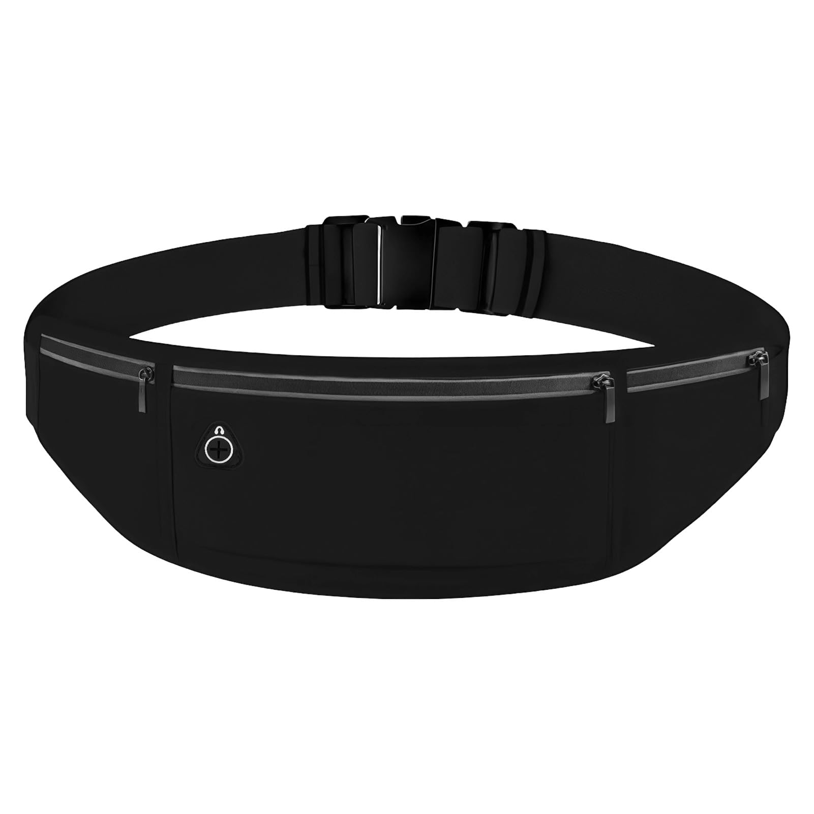 Running Belt, Waterproof Waist Bag with Reflective Strips for Women Men Adjustable Waistpacks with Headphone Jack Fit Smartphone Up to 7.2 inch for Workouts Outdoor Activities (Black)