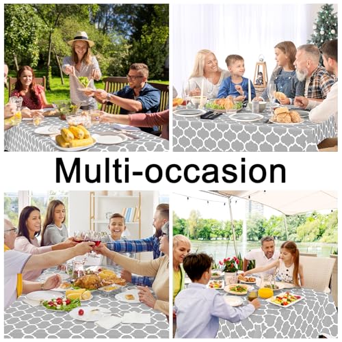 Image of Smiry Rectangle Table Cloth, Flannel Backed Vinyl Tablecloth, 60 inchx120 inch | Waterproof Plastic Tablecloths, Wipeable Table Cover for Dining, Indoor and Outdoor (Light Grey)
