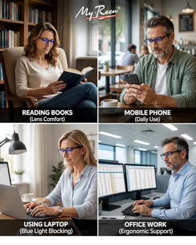 Image of myreen Blue Cut Reading Glasses for men and women +1 +1.25 +1.5 +1.75 +2 +2.25 +2.5 +2.75 +3 Full-Rim TR90 Frame With Clear CR39 Power Lens
