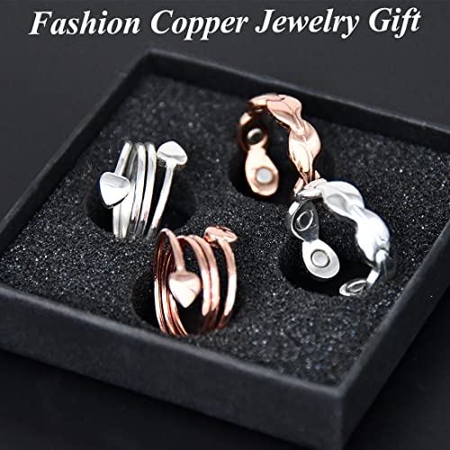 Cigmag 4Pcs Copper Rings For Women Magnetic Rings Strong Magnets 99.99% Pure Copper Adjustable Thumb Fingers Ring With Jewelry Gift Box For Mother's Day #TOP5