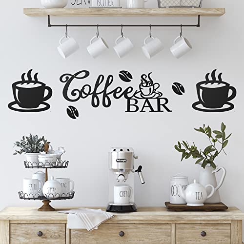 Image of Ferraycle Coffee Bar Rustic Metal Sign Rustic Coffee Bar Hanging Wall Decor Coffee Signs for Coffee Bar Metal Coffee Wall Art for Coffee Bar Home Office Kitchen (Coffee Bar, Bean and Cup Style)
