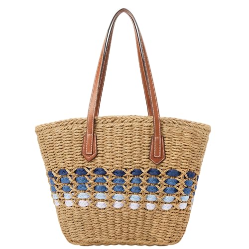 Image of Straw Shoulder Bag for Women Woven Tote Handbags Straw beach bag for Summer Vacation Travel
