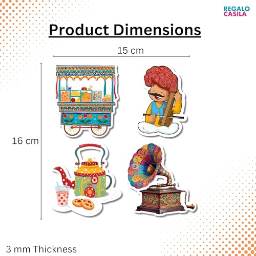 Image of Regalo Casila Fridge Magnet Set of 4, Indian Cultural Themed Resin Magnets, Funny Caricature Design - Door Decoration, Wardrop Magnets with Eligant Design