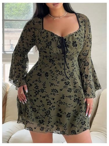 Women's Plus Size Goth Dress Long Bell Sleeve Bow Tie Dresses Vintage Floral Fall Mini Dresses Party Club Outfits4