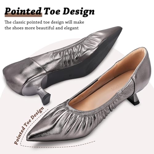 Zelaprox Women's Kitten Heel Bridal Shiny Pleated Wedding Shoes Slip on Low Heels Closed Pointed-Toe Comfortable Shoes for Work Office Casual Party Dress Prom Pumps3