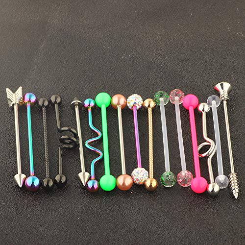 Suotarn 8-17Pcs 38Mm Stainless Steel 14G Industrial Barbell Ear Cartilage Helix-Conch Piercing Bar 1 1/2 Inch #TOP2