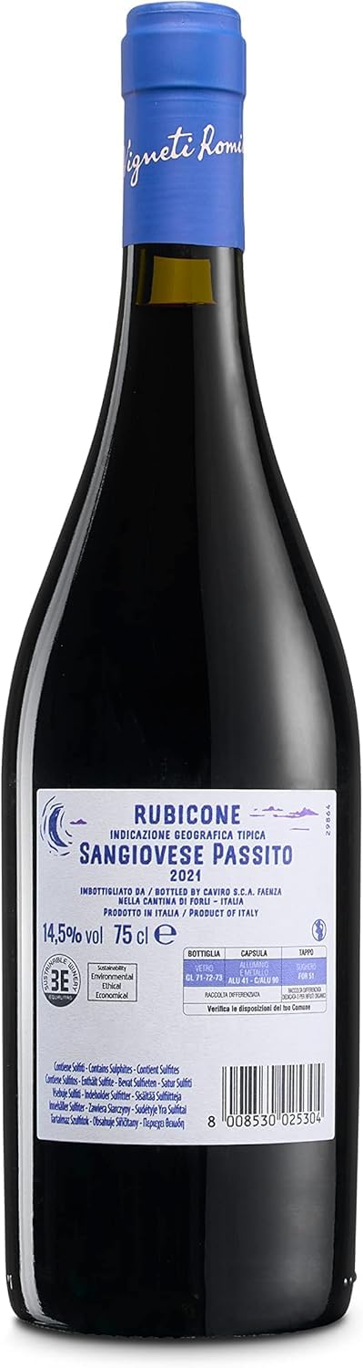 Vigneti Romio Sangiovese Rubicone IGT Appassimento, Vollmundiger Rotwein mit Fruchtigen Noten, 14,5 % Vol., Karton mit 6 Flaschen mit jeweils 750 ml