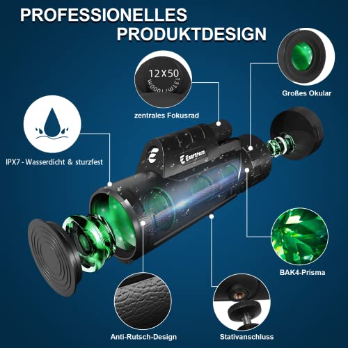 Fernglas Monokular 12×50,EEASTSTORM Fernrohr Erwachsene für Smartphone,Monokular Teleskop mit Phone-Halter und Stativ… – Bild 3