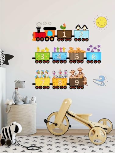 Vinilo decorativo infantil de tren con animales 127x63 cm