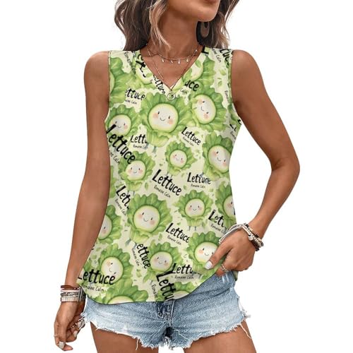 Camiseta sin Mangas con Estampado de Lechuga Romana para Mujer, Cuello en V, sin Mangas, Corte Holgado