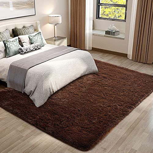 Image of Handmade 2 Inch Pile Height Super Soft Touch Export Quality Plain Shag Rectangular Carpets For Home Size 12 X 18 Feet Color Brown