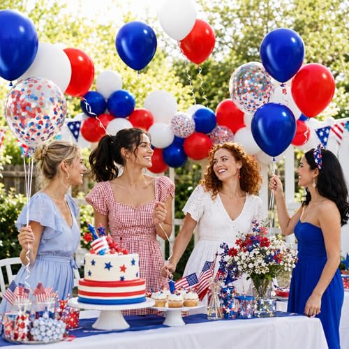 Image of Red White and Blue Balloons, 60 Pcs 12 Inch Navy Blue Red White Latex Set with Confetti, 4th of July Balloons Patriotic Independence Day Party Decor, Birthday Baby Shower Graduation Supplies