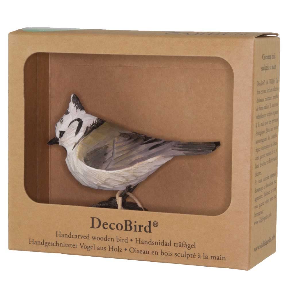WILDLIFEGARDEN WG428 DecoBird Haubenmeise - Ręcznie wyrzeźbiony dekoracyjny ptak z drewna - Małe europejskie ptaki