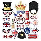 25pcs British Photo Booth Props with Stick Funny British Party Props National Day Party Decorations British Selfie Props UK England Selfie Props for London Union Flag Patterns Party Decoration